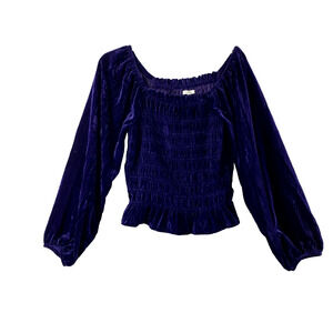 Purple Velvet Top Womens M Balloon Sleeve Smocked Peasant Whimsigoth Goth Blouse